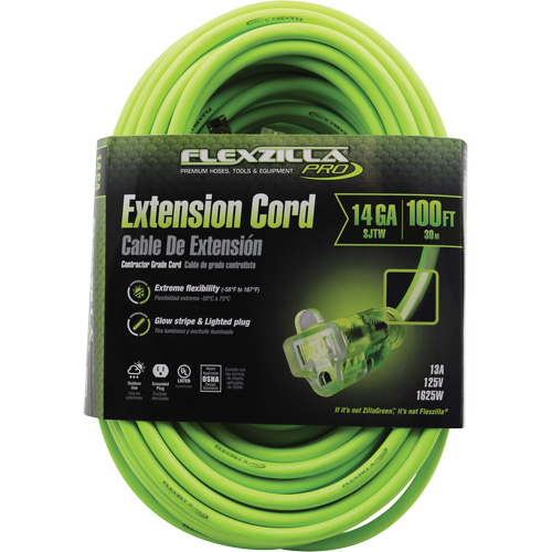Flexzilla&reg; Pro Industrial Extension Cord, All-Weather, SJTW, 14/3 AWG, 15 A, 100' EastCoast Offshore Supplies
