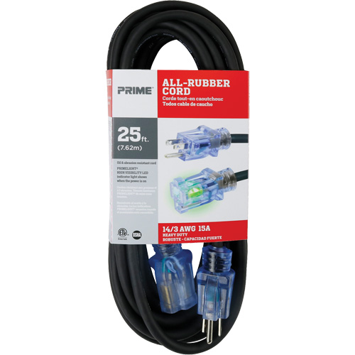 All-Rubber Extension Cord, Outdoor, SJOOW, 14/3 AWG, 15 A, 25' EastCoast Offshore Supplies