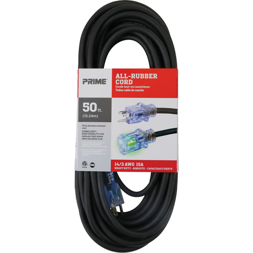 All-Rubber Extension Cord, Outdoor, SJOOW, 14/3 AWG, 15 A, 50' EastCoast Offshore Supplies