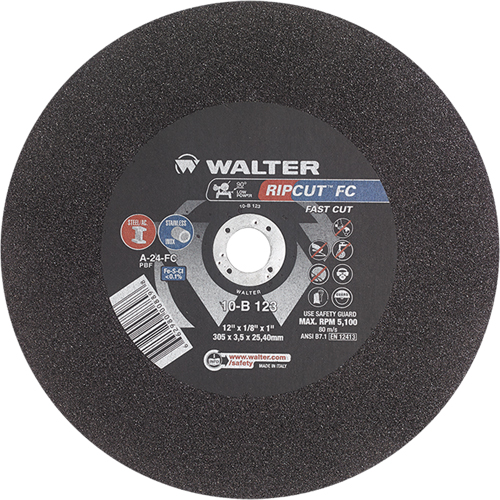 Ripcut Stainless Steel & Steel Cut-Off Wheel for Stationary Saws, 18" x 3/16", 1" Arbor, Type 1, Aluminum Oxide, 3400 RPM EastCoast Offshore Supplies
