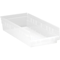 Shelf Bins, 8-3/8" W x 4" H x 17-7/8" D, Clear, 40 lbs. Capacity EastCoast Offshore Supplies