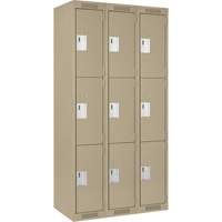 Clean Line Lockers, 3 -tier, Bank of 3, 36" x 18" x 72", Steel, Beige, Rivet (Assembled) EastCoast Offshore Supplies