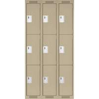 Clean Line Lockers, 3 -tier, Bank of 3, 36" x 18" x 72", Steel, Beige, Rivet (Assembled) EastCoast Offshore Supplies