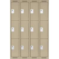 Clean Line Lockers, 3 -tier, Bank of 4, 48" x 18" x 72", Steel, Beige, Rivet (Assembled) EastCoast Offshore Supplies