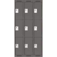 Clean Line Lockers, 3 -tier, Bank of 3, 36" x 18" x 72", Steel, Charcoal, Rivet (Assembled) EastCoast Offshore Supplies