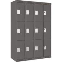 Clean Line Lockers, 3 -tier, Bank of 4, 48" x 18" x 72", Steel, Charcoal, Rivet (Assembled) EastCoast Offshore Supplies