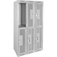 Clean Line Lockers, 2 -tier, Bank of 3, 36" x 12" x 72", Steel, Grey, Rivet (Assembled), Perforated EastCoast Offshore Supplies