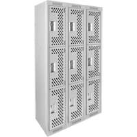 Clean Line Lockers, 3 -tier, Bank of 3, 36" x 12" x 72", Steel, Grey, Rivet (Assembled), Perforated EastCoast Offshore Supplies