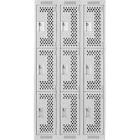 Clean Line Lockers, 3 -tier, Bank of 3, 36" x 12" x 72", Steel, Grey, Rivet (Assembled), Perforated EastCoast Offshore Supplies