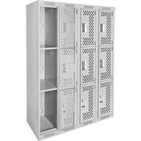 Clean Line Lockers, 3 -tier, Bank of 4, 48" x 12" x 72", Steel, Grey, Rivet (Assembled), Perforated EastCoast Offshore Supplies