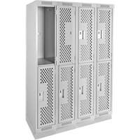 Clean Line Lockers, 2 -tier, Bank of 4, 48" x 12" x 76", Steel, Grey, Rivet (Assembled), Perforated EastCoast Offshore Supplies