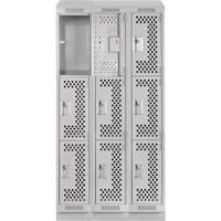 Clean Line Lockers, 3 -tier, Bank of 3, 36" x 18" x 82", Steel, Grey, Rivet (Assembled), Perforated EastCoast Offshore Supplies