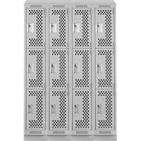Clean Line Lockers, 3 -tier, Bank of 4, 48" x 18" x 82", Steel, Grey, Rivet (Assembled), Perforated EastCoast Offshore Supplies