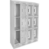 Clean Line Lockers, 3 -tier, Bank of 4, 48" x 18" x 82", Steel, Grey, Rivet (Assembled), Perforated EastCoast Offshore Supplies