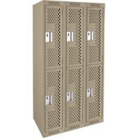 Clean Line Lockers, 2 -tier, Bank of 3, 36" x 12" x 72", Steel, Beige, Rivet (Assembled), Perforated EastCoast Offshore Supplies