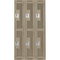 Clean Line Lockers, 2 -tier, Bank of 3, 36" x 12" x 72", Steel, Beige, Rivet (Assembled), Perforated EastCoast Offshore Supplies