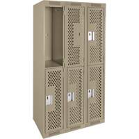 Clean Line Lockers, 2 -tier, Bank of 3, 36" x 12" x 72", Steel, Beige, Rivet (Assembled), Perforated EastCoast Offshore Supplies