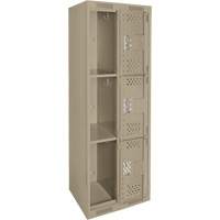 Clean Line Lockers, 3 -tier, Bank of 2, 24" x 12" x 72", Steel, Beige, Rivet (Assembled), Perforated EastCoast Offshore Supplies