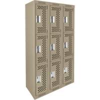 Clean Line Lockers, 3 -tier, Bank of 3, 36" x 12" x 72", Steel, Beige, Rivet (Assembled), Perforated EastCoast Offshore Supplies