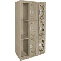Clean Line Lockers, 3 -tier, Bank of 3, 36" x 12" x 72", Steel, Beige, Rivet (Assembled), Perforated EastCoast Offshore Supplies