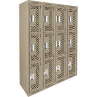 Clean Line Lockers, 3 -tier, Bank of 4, 48" x 12" x 72", Steel, Beige, Rivet (Assembled), Perforated EastCoast Offshore Supplies