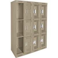 Clean Line Lockers, 3 -tier, Bank of 4, 48" x 12" x 72", Steel, Beige, Rivet (Assembled), Perforated EastCoast Offshore Supplies
