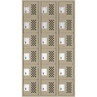 Assembled Lockerettes Clean Line Perforated Economy Lockers, 6 -tier, Bank of 3, 18" x 72" x 12", Steel EastCoast Offshore Supplies