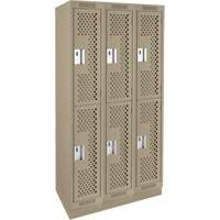 Clean Line Lockers, 2 -tier, Bank of 3, 36" x 12" x 76", Steel, Beige, Rivet (Assembled), Perforated EastCoast Offshore Supplies