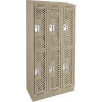 Clean Line Lockers, 2 -tier, Bank of 3, 36" x 12" x 82", Steel, Beige, Rivet (Assembled), Perforated EastCoast Offshore Supplies