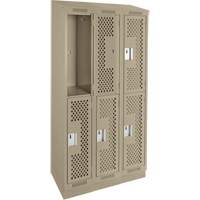 Clean Line Lockers, 2 -tier, Bank of 3, 36" x 12" x 82", Steel, Beige, Rivet (Assembled), Perforated EastCoast Offshore Supplies