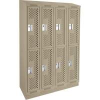 Clean Line Lockers, 2 -tier, Bank of 4, 48" x 12" x 82", Steel, Beige, Rivet (Assembled), Perforated EastCoast Offshore Supplies
