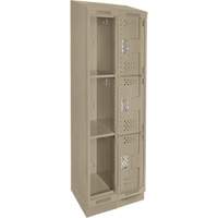 Clean Line Lockers, 3 -tier, Bank of 2, 24" x 18" x 82", Steel, Beige, Rivet (Assembled), Perforated EastCoast Offshore Supplies
