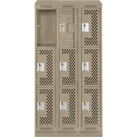 Clean Line Lockers, 3 -tier, Bank of 3, 36" x 18" x 82", Steel, Beige, Rivet (Assembled), Perforated EastCoast Offshore Supplies