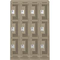 Clean Line Lockers, 3 -tier, Bank of 4, 48" x 18" x 82", Steel, Beige, Rivet (Assembled), Perforated EastCoast Offshore Supplies
