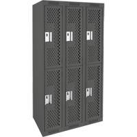 Clean Line Lockers, 2 -tier, Bank of 3, 36" x 12" x 72", Steel, Charcoal, Rivet (Assembled), Perforated EastCoast Offshore Supplies