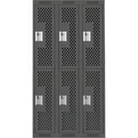 Clean Line Lockers, 2 -tier, Bank of 3, 36" x 12" x 72", Steel, Charcoal, Rivet (Assembled), Perforated EastCoast Offshore Supplies