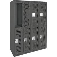 Clean Line Lockers, 2 -tier, Bank of 4, 48" x 12" x 72", Steel, Charcoal, Rivet (Assembled), Perforated EastCoast Offshore Supplies