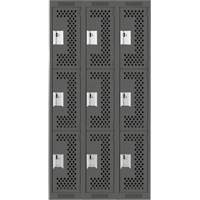 Clean Line Lockers, 3 -tier, Bank of 3, 36" x 12" x 72", Steel, Charcoal, Rivet (Assembled), Perforated EastCoast Offshore Supplies