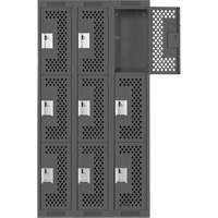 Clean Line Lockers, 3 -tier, Bank of 3, 36" x 12" x 72", Steel, Charcoal, Rivet (Assembled), Perforated EastCoast Offshore Supplies