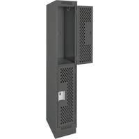 Clean Line Lockers, 2 -tier, 12" x 12" x 76", Steel, Charcoal, Rivet (Assembled), Perforated EastCoast Offshore Supplies