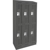 Clean Line Lockers, 2 -tier, Bank of 3, 36" x 12" x 82", Steel, Charcoal, Rivet (Assembled), Perforated EastCoast Offshore Supplies