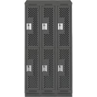 Clean Line Lockers, 2 -tier, Bank of 3, 36" x 12" x 82", Steel, Charcoal, Rivet (Assembled), Perforated EastCoast Offshore Supplies