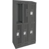 Clean Line Lockers, 2 -tier, Bank of 3, 36" x 12" x 82", Steel, Charcoal, Rivet (Assembled), Perforated EastCoast Offshore Supplies