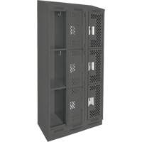 Clean Line Lockers, 3 -tier, Bank of 3, 36" x 18" x 82", Steel, Charcoal, Rivet (Assembled), Perforated EastCoast Offshore Supplies