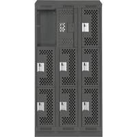 Clean Line Lockers, 3 -tier, Bank of 3, 36" x 18" x 82", Steel, Charcoal, Rivet (Assembled), Perforated EastCoast Offshore Supplies