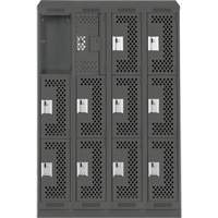 Clean Line Lockers, 3 -tier, Bank of 4, 48" x 18" x 82", Steel, Charcoal, Rivet (Assembled), Perforated EastCoast Offshore Supplies
