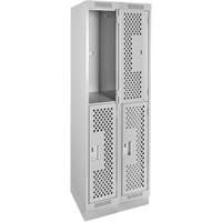 Clean Line Lockers, 2 -tier, Bank of 2, 24" x 12" x 76", Steel, Grey, Rivet (Assembled), Perforated EastCoast Offshore Supplies