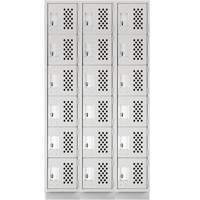 Assembled Lockerettes Clean Line Perforated Economy Lockers, 6 -tier, Bank of 3, 18" x 72" x 12", Steel EastCoast Offshore Supplies