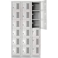 Assembled Lockerettes Clean Line Perforated Economy Lockers, 6 -tier, Bank of 3, 18" x 72" x 12", Steel EastCoast Offshore Supplies