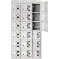 Assembled Lockerettes Clean Line Perforated Economy Lockers, 6 -tier, Bank of 3, 18" x 72" x 12", Steel EastCoast Offshore Supplies